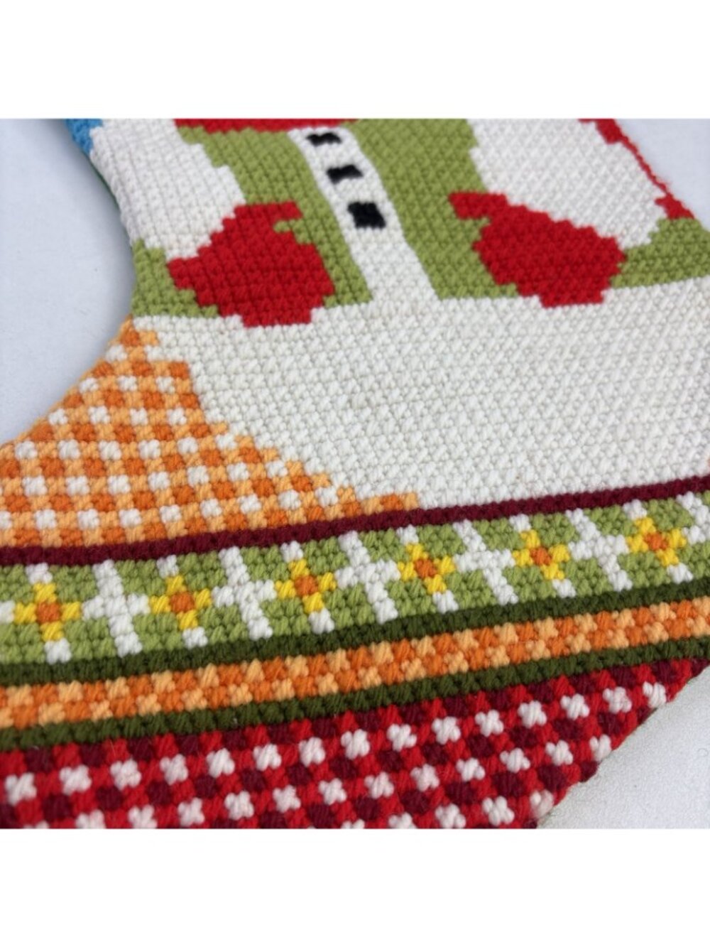 Vintage Needlepoint Christmas Snowman Stocking 19” Lined - Picture 3 of 7